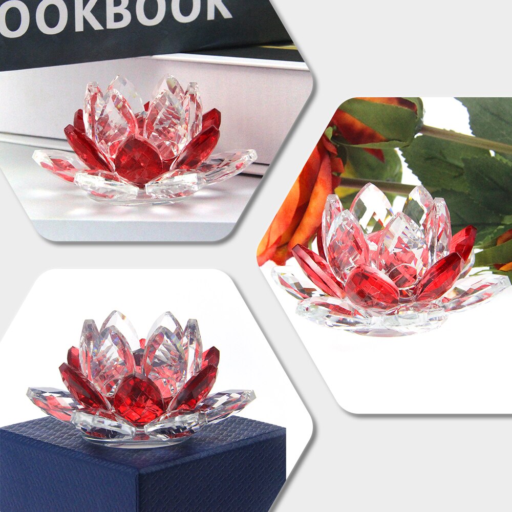 Crystal Lotus Flower Craft Glass Paperweight Home Decoration Ornaments Figures Home Wedding Party Decor Gifts Souvenir
