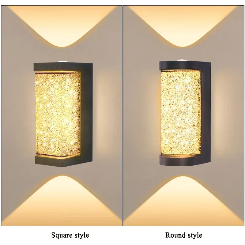 Modern Waterproof LED Outdoor Wall Lamp – Crystal Wall Sconce for Garden, Patio, and Doorway Lighting