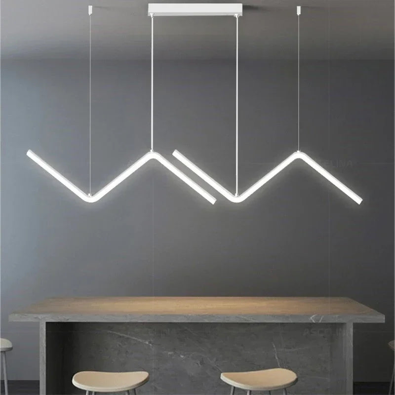 Modern LED Pendant Light – Nordic Gold Chandelier for Kitchen, Dining Room, and Restaurant, Z-Shape Design with Remote Control