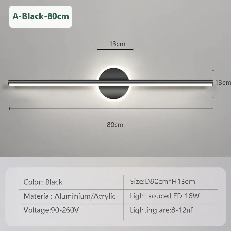 Vinantica | LED Wall Light LineaLux | Black & Gold | 40/60/80 cm | Warm, Cold & Three-Color Light | Modern Mirror & Wall Lighting