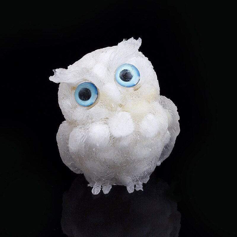 Natural Crystal Owl Figurine: Handmade Collector's Item