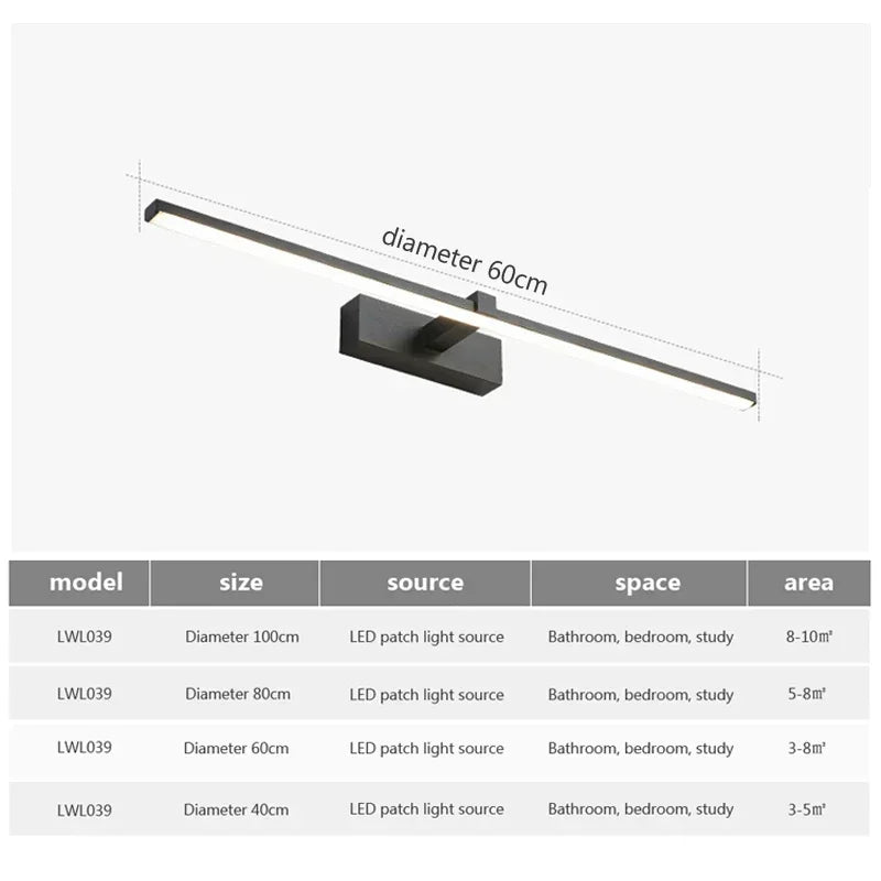 Modern LED Wall Lamp – Three-Color Bathroom Sconce with Aluminum Finish for Mirror, Bath & Home Decor