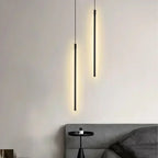 Modern LED Long Pendant Light for Dining Room, Bedroom & Living Room – Touch Switch, Aluminum Hanging Lamp, White & Black Lampshade