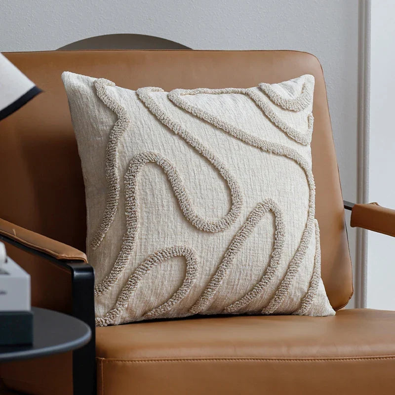 Boho Chenille Cushion with Soft Geometric Lines for Sofa and Living Room
