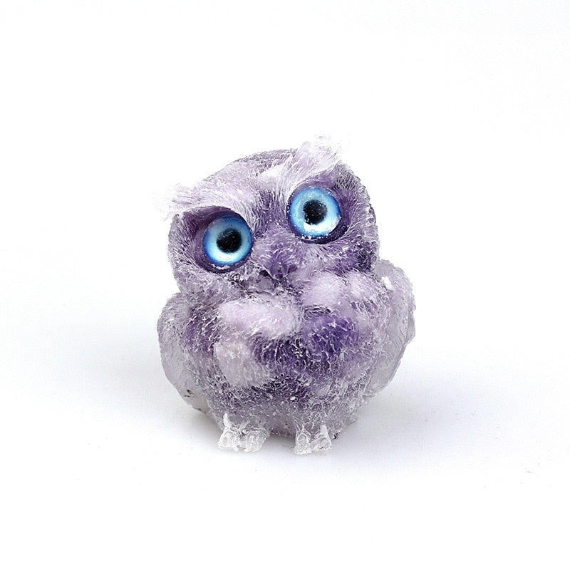 Natural Crystal Owl Figurine: Handmade Collector's Item