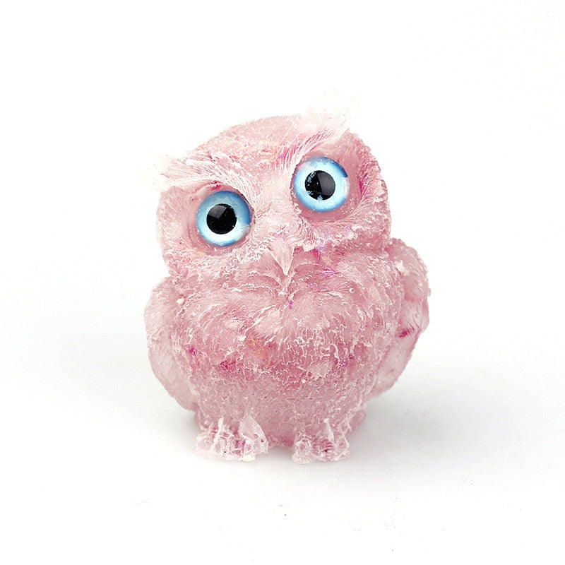 Natural Crystal Owl Figurine: Handmade Collector's Item
