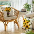 Cotton Embroidered Decorative Pillow 45x45 cm with Sunflower Pattern