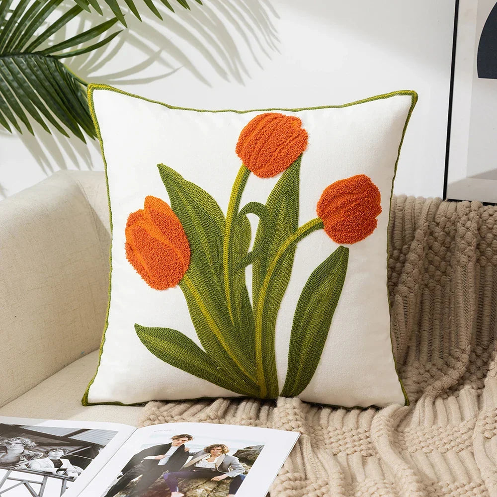 Simple Floral Colorful Nordic Cushion Covers 45x45cm Knitted Jacquard Linen Pillow Slips For Living Room Sofa Throw Cushions Contemporary Scandinavian Home Decor | Vinantica