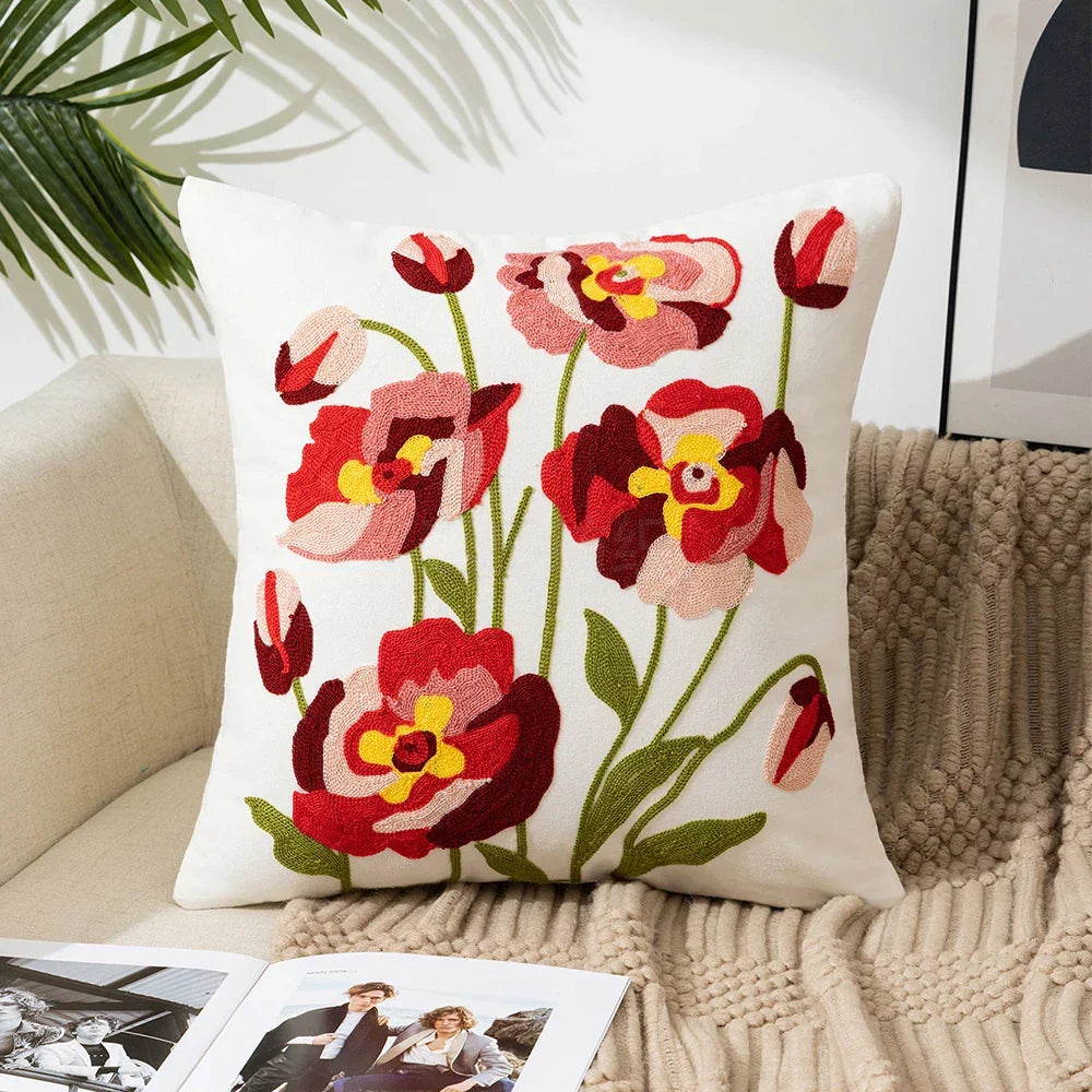 Simple Floral Colorful Nordic Cushion Covers 45x45cm Knitted Jacquard Linen Pillow Slips For Living Room Sofa Throw Cushions Contemporary Scandinavian Home Decor | Vinantica