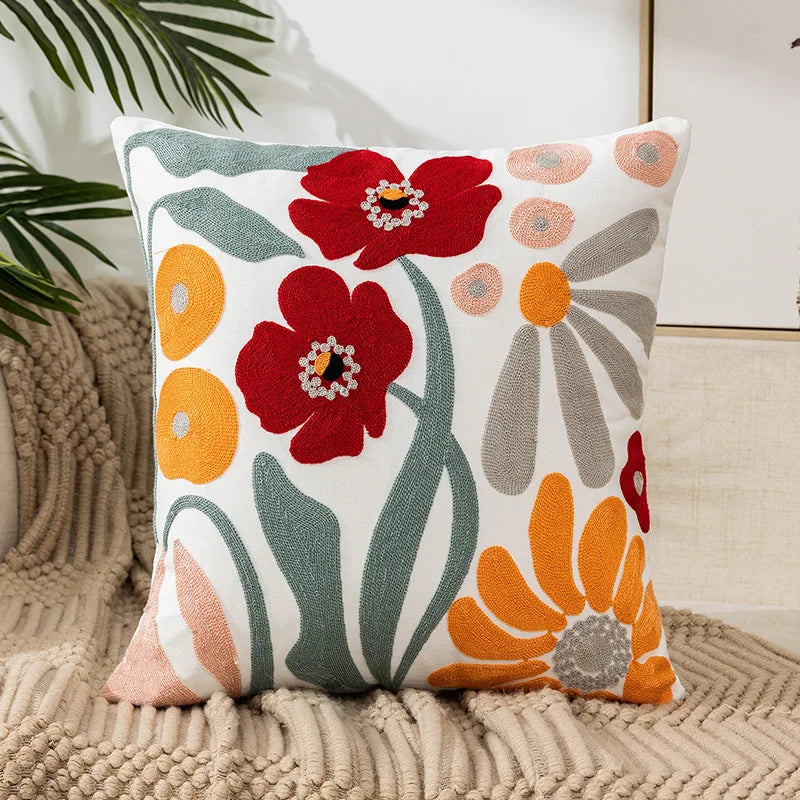 Simple Floral Colorful Nordic Cushion Covers 45x45cm Knitted Jacquard Linen Pillow Slips For Living Room Sofa Throw Cushions Contemporary Scandinavian Home Decor | Vinantica