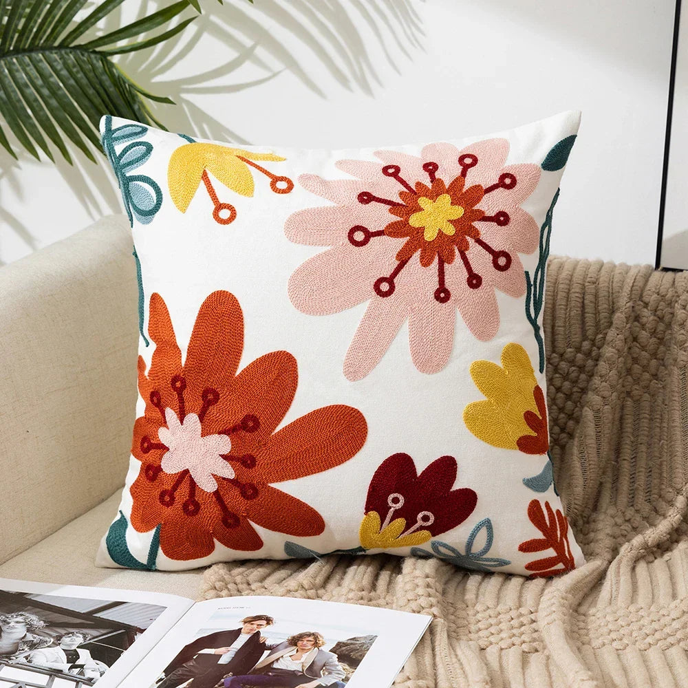 Simple Floral Colorful Nordic Cushion Covers 45x45cm Knitted Jacquard Linen Pillow Slips For Living Room Sofa Throw Cushions Contemporary Scandinavian Home Decor | Vinantica