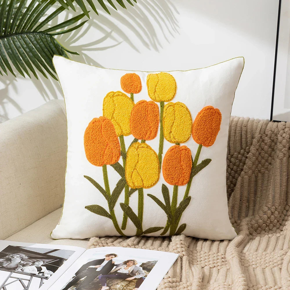 Simple Floral Colorful Nordic Cushion Covers 45x45cm Knitted Jacquard Linen Pillow Slips For Living Room Sofa Throw Cushions Contemporary Scandinavian Home Decor | Vinantica