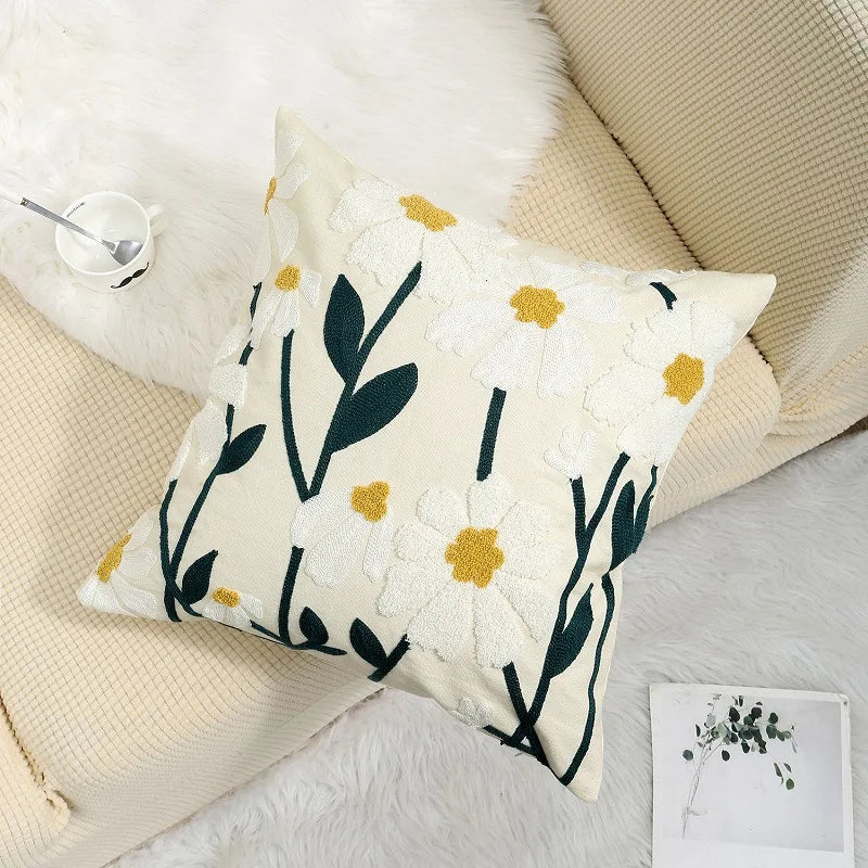 Simple Floral Colorful Nordic Cushion Covers 45x45cm Knitted Jacquard Linen Pillow Slips For Living Room Sofa Throw Cushions Contemporary Scandinavian Home Decor | Vinantica