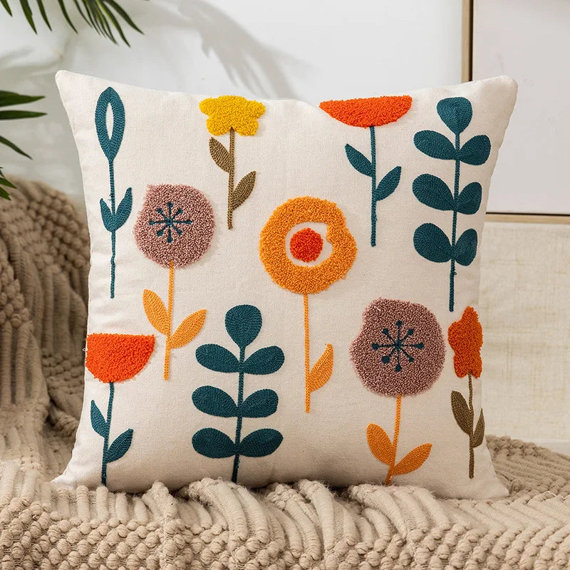 Simple Floral Colorful Nordic Cushion Covers 45x45cm Knitted Jacquard Linen Pillow Slips For Living Room Sofa Throw Cushions Contemporary Scandinavian Home Decor | Vinantica