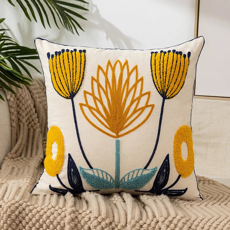 Simple Floral Colorful Nordic Cushion Covers 45x45cm Knitted Jacquard Linen Pillow Slips For Living Room Sofa Throw Cushions Contemporary Scandinavian Home Decor | Vinantica