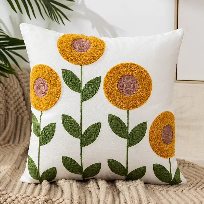 Simple Floral Colorful Nordic Cushion Covers 45x45cm Knitted Jacquard Linen Pillow Slips For Living Room Sofa Throw Cushions Contemporary Scandinavian Home Decor | Vinantica