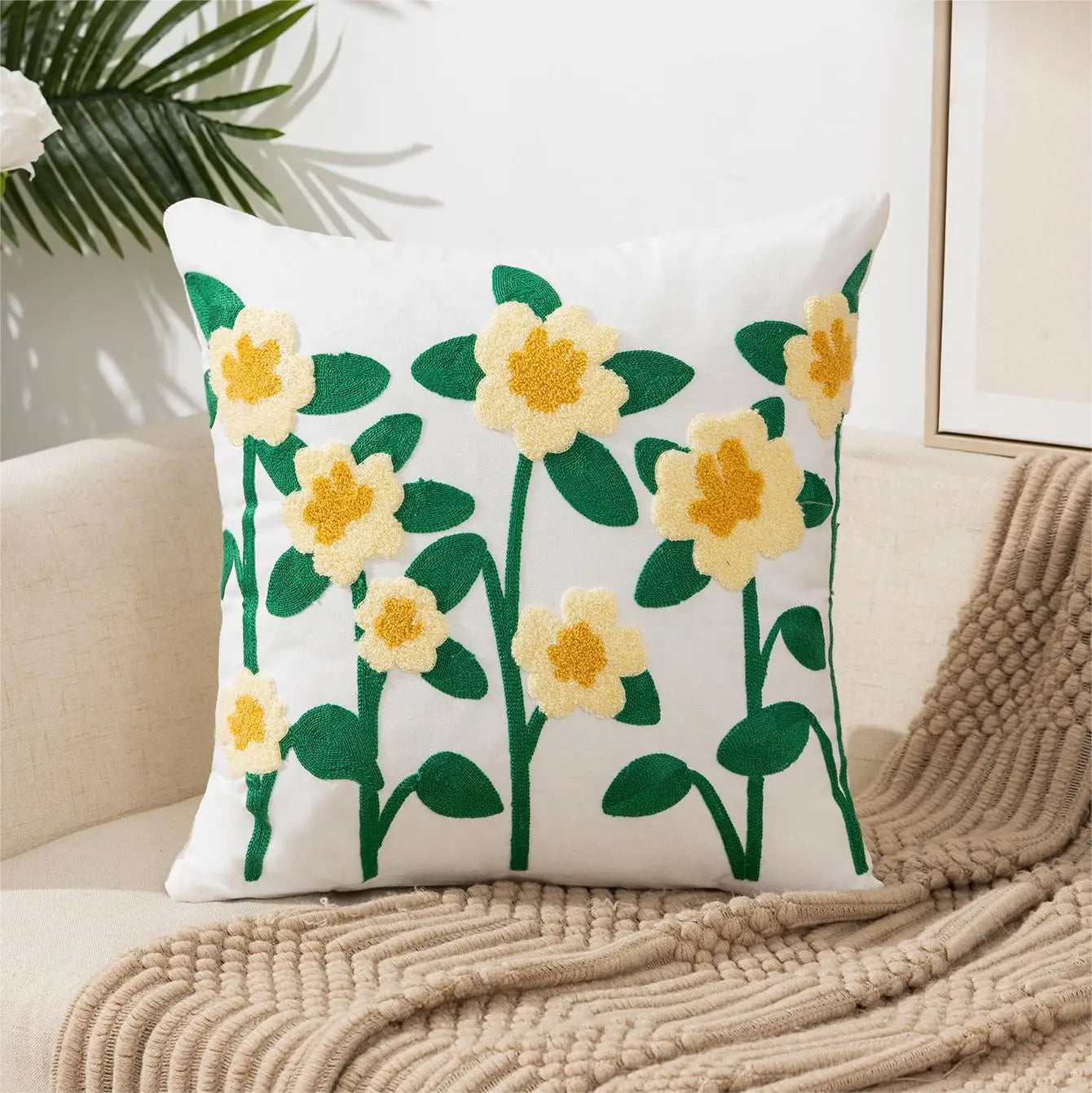 Simple Floral Colorful Nordic Cushion Covers 45x45cm Knitted Jacquard Linen Pillow Slips For Living Room Sofa Throw Cushions Contemporary Scandinavian Home Decor | Vinantica