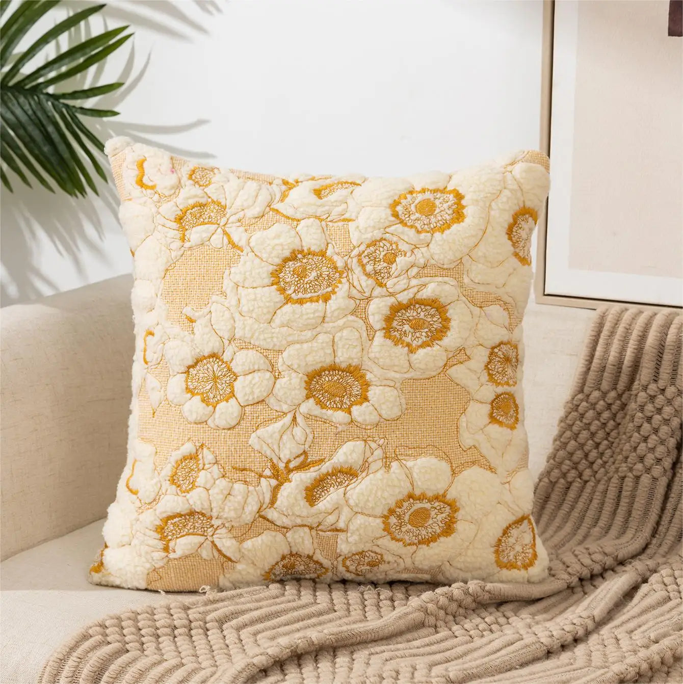 Simple Floral Colorful Nordic Cushion Covers 45x45cm Knitted Jacquard Linen Pillow Slips For Living Room Sofa Throw Cushions Contemporary Scandinavian Home Decor | Vinantica