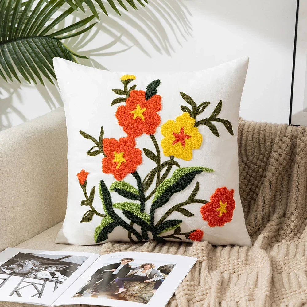 Simple Floral Colorful Nordic Cushion Covers 45x45cm Knitted Jacquard Linen Pillow Slips For Living Room Sofa Throw Cushions Contemporary Scandinavian Home Decor | Vinantica