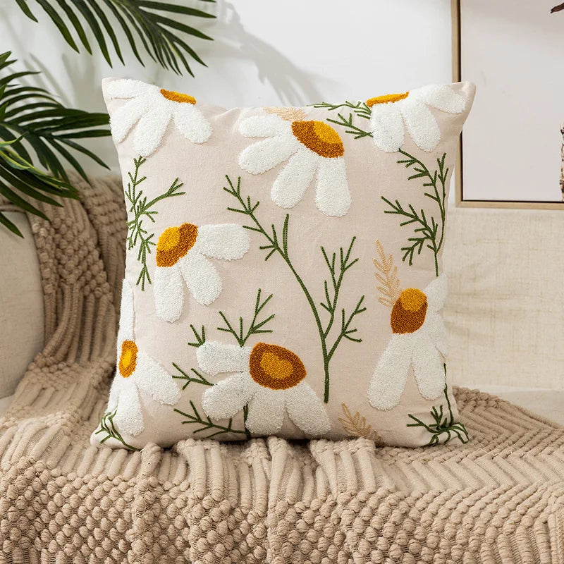Simple Floral Colorful Nordic Cushion Covers 45x45cm Knitted Jacquard Linen Pillow Slips For Living Room Sofa Throw Cushions Contemporary Scandinavian Home Decor | Vinantica