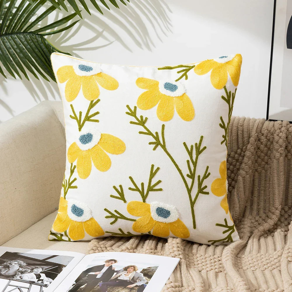Simple Floral Colorful Nordic Cushion Covers 45x45cm Knitted Jacquard Linen Pillow Slips For Living Room Sofa Throw Cushions Contemporary Scandinavian Home Decor | Vinantica