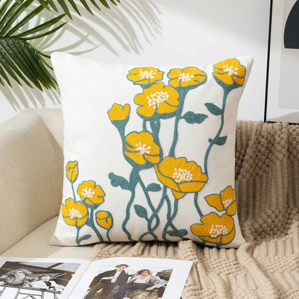 Simple Floral Colorful Nordic Cushion Covers 45x45cm Knitted Jacquard Linen Pillow Slips For Living Room Sofa Throw Cushions Contemporary Scandinavian Home Decor | Vinantica