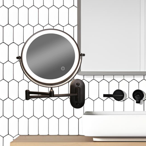 Vinantica | Black LED Rechargeable Makeup Mirror – 3-Color Light
