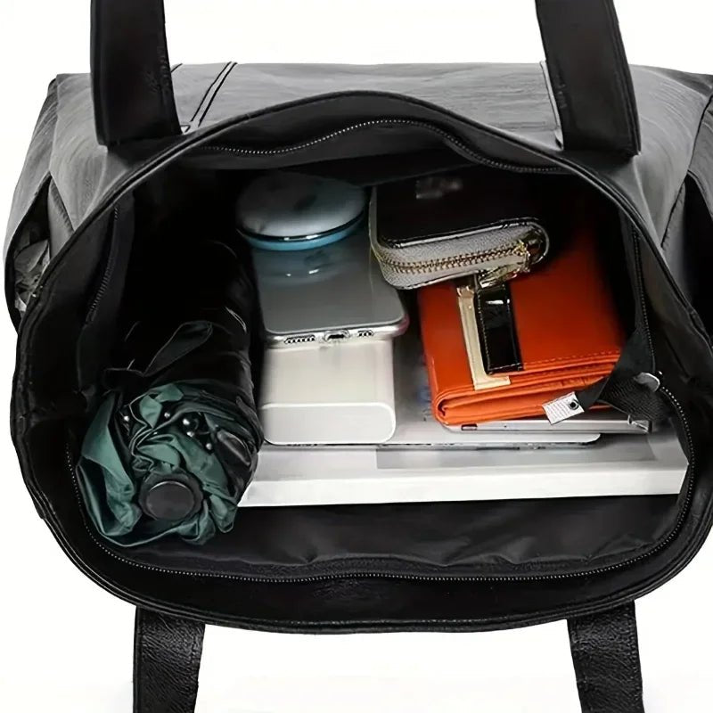 Leather-effect shoulder bag with smooth PU surface, 28 x 36 x 10 cm