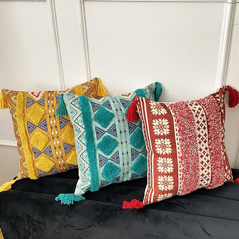 Boho lined fringe throw pillow cover