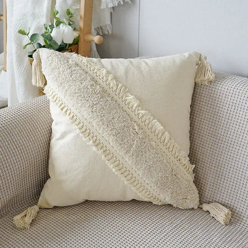 Decorative Cushion with Texture Pattern and Fringes