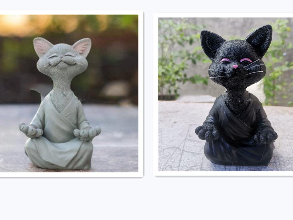 Playful Black Buddha Cat Figure Meditation Yoga Collectible Happy Cat Decor Home Garden Decoration Garden Ornament