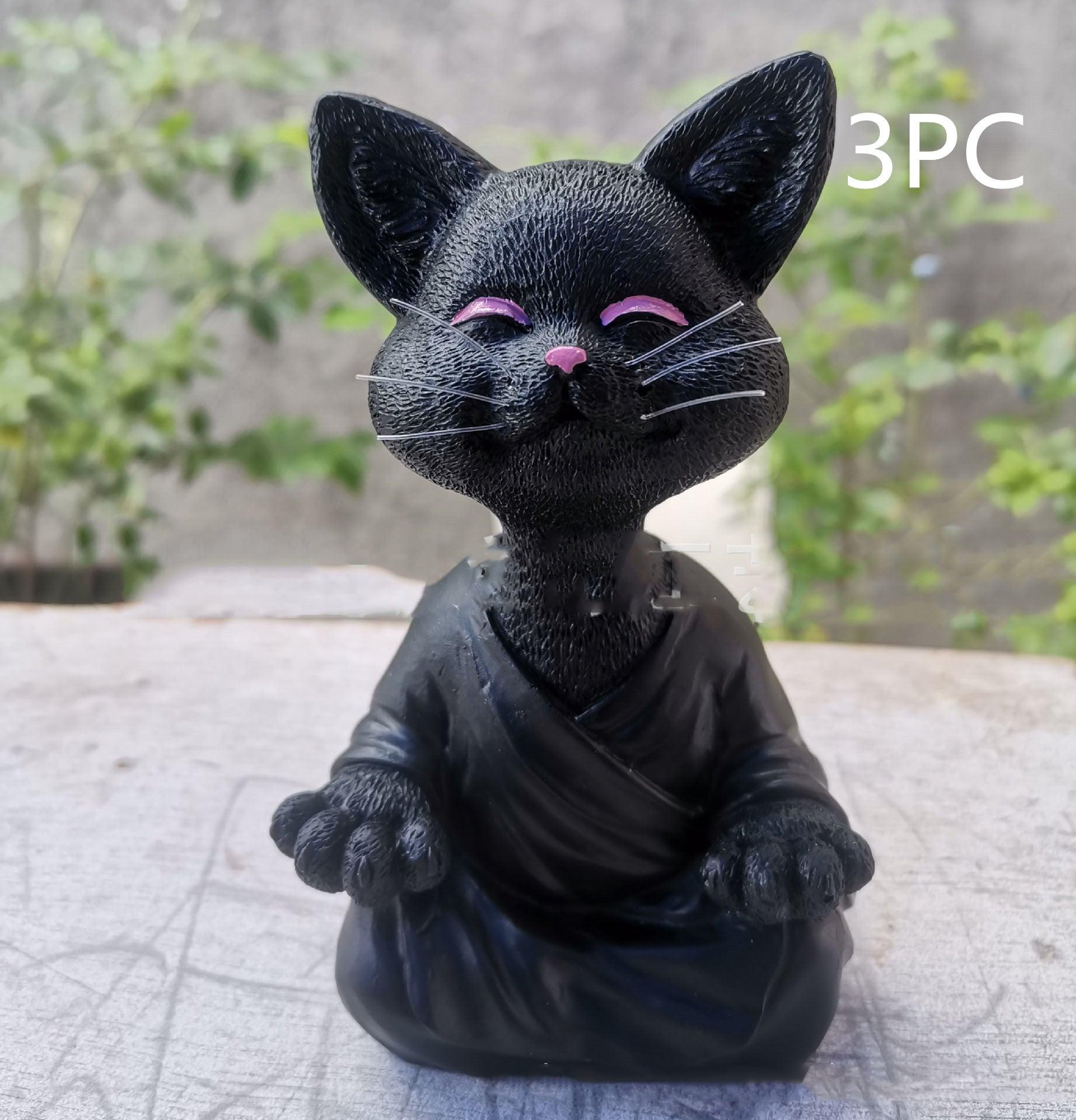 Playful Black Buddha Cat Figure Meditation Yoga Collectible Happy Cat Decor Home Garden Decoration Garden Ornament