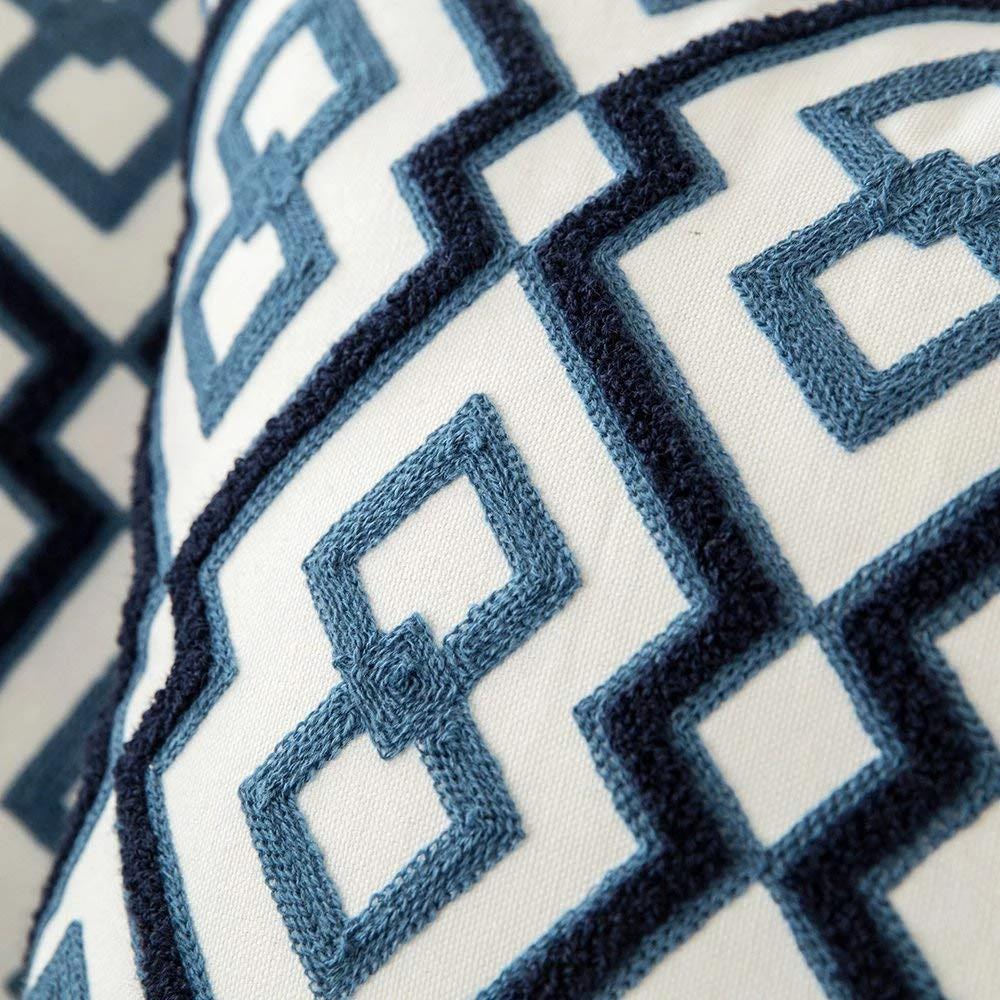 Blue Embroidered Decorative Pillow with Ornament Pattern
