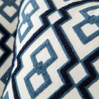 Blue Embroidered Decorative Pillow with Ornament Pattern