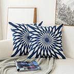 Blue Embroidered Decorative Pillow with Ornament Pattern