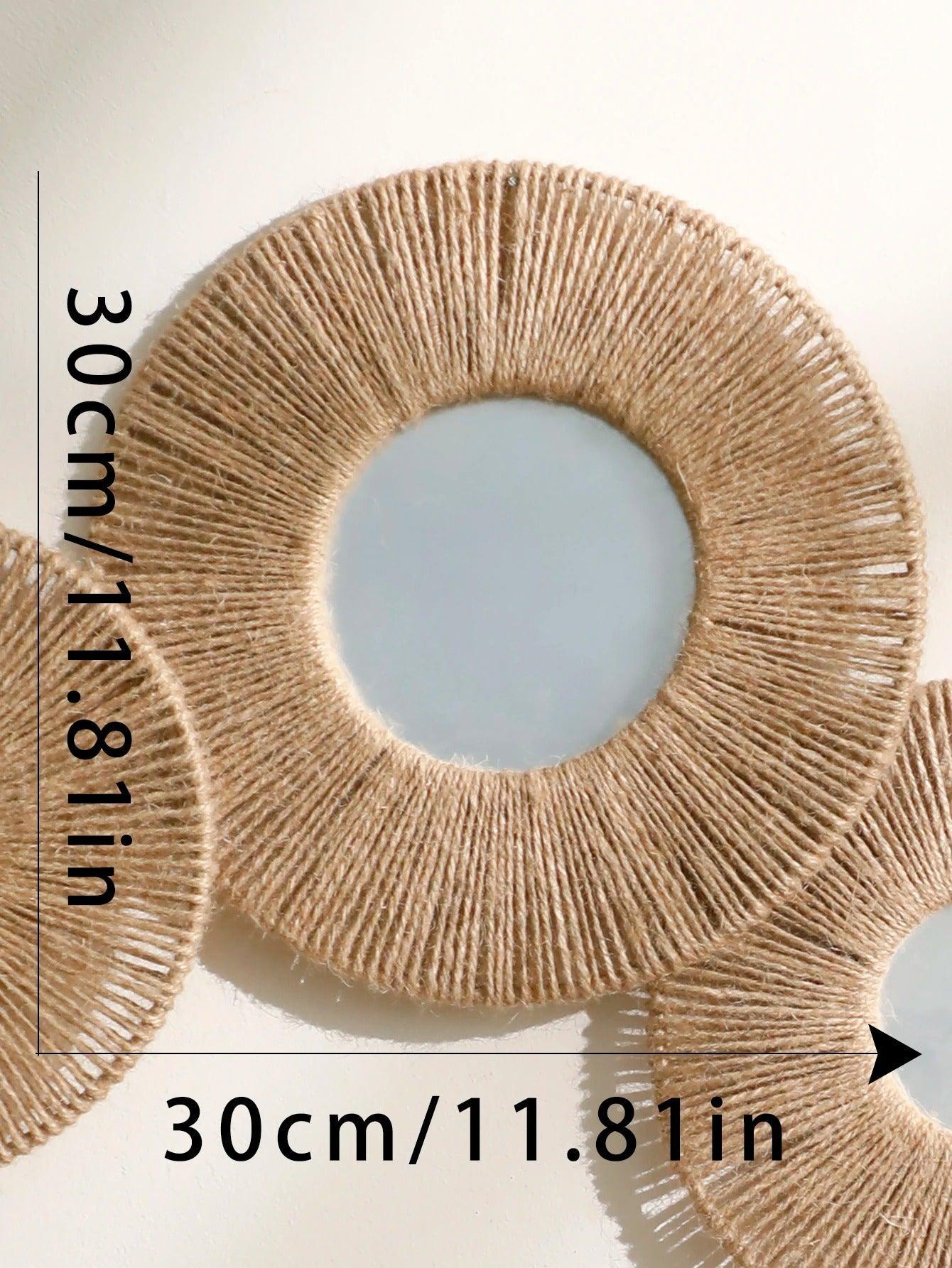 Vinantica | Round decorative wall mirror in boho style with woven hemp rope