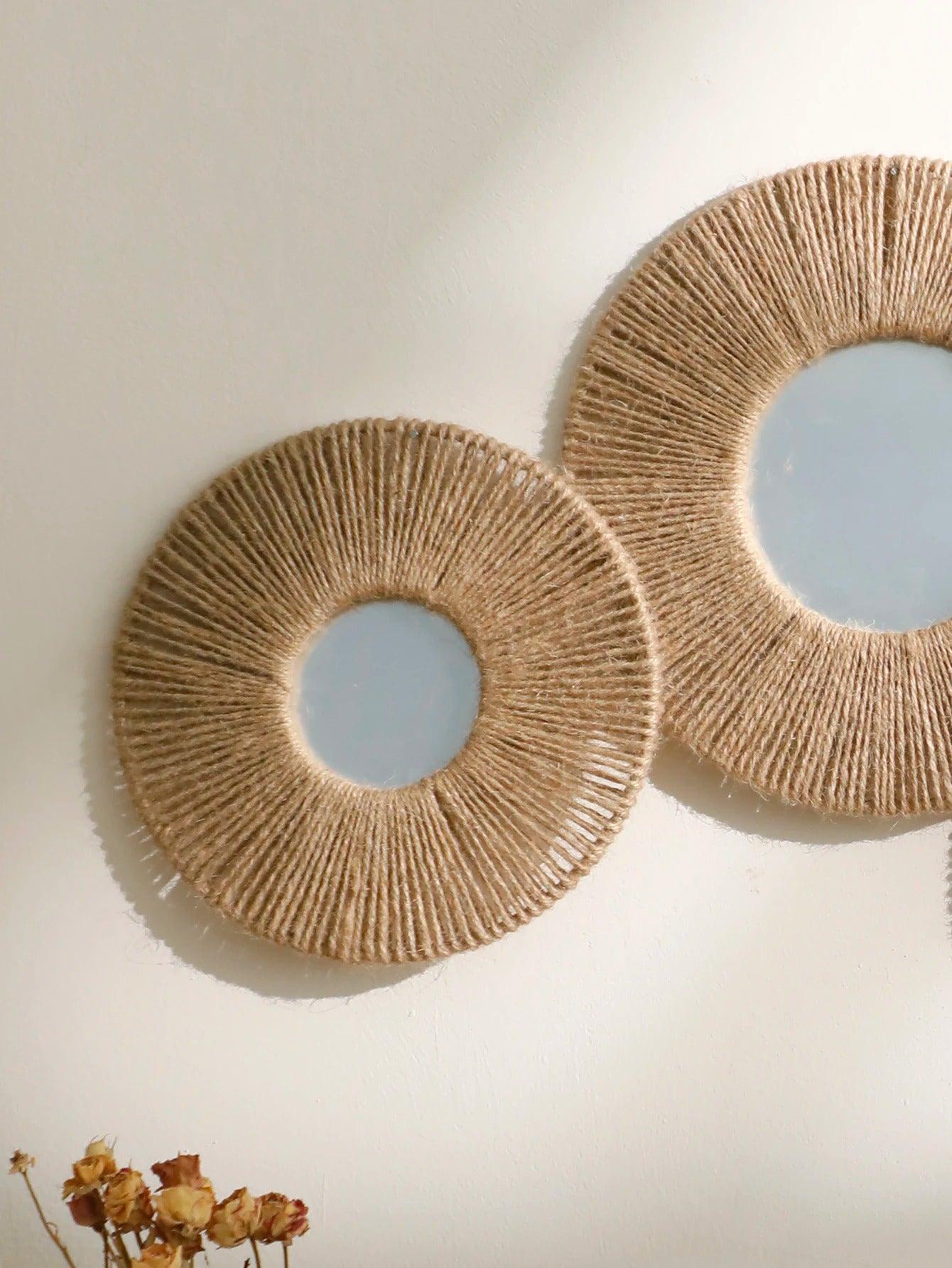 Vinantica | Round decorative wall mirror in boho style with woven hemp rope