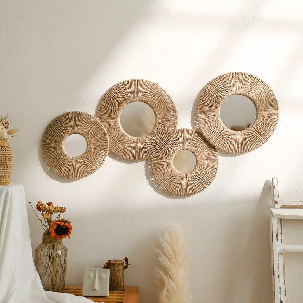 Vinantica | Round decorative wall mirror in boho style with woven hemp rope