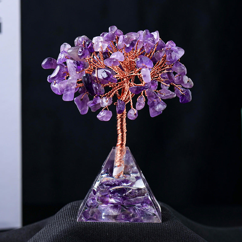 Natural Stone Gravel Pyramid Base Feng Shui Tree