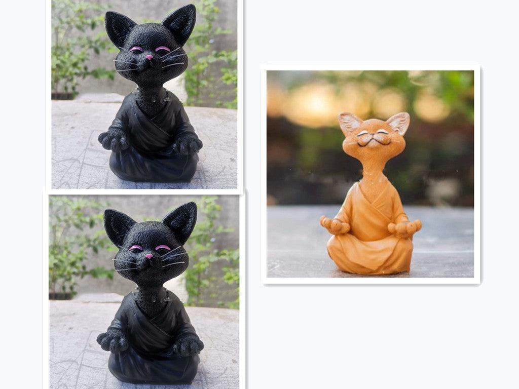 Playful Black Buddha Cat Figure Meditation Yoga Collectible Happy Cat Decor Home Garden Decoration Garden Ornament