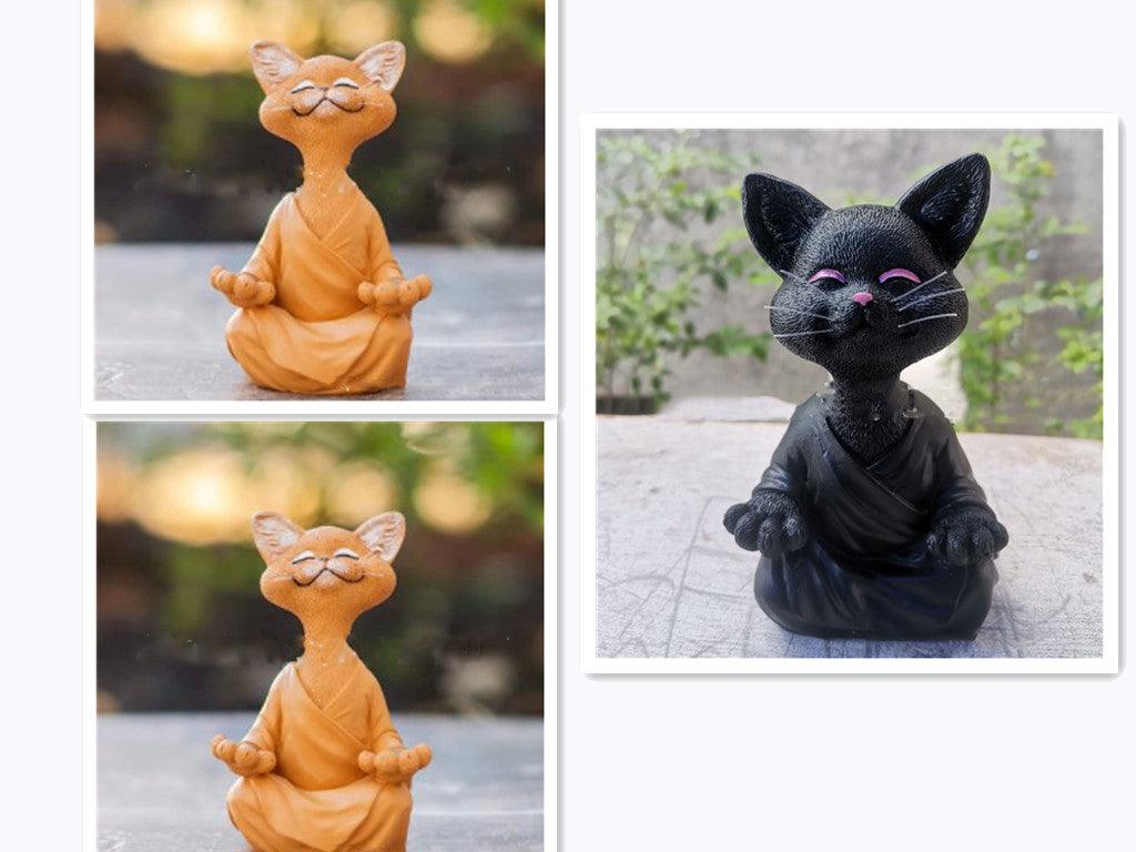Playful Black Buddha Cat Figure Meditation Yoga Collectible Happy Cat Decor Home Garden Decoration Garden Ornament