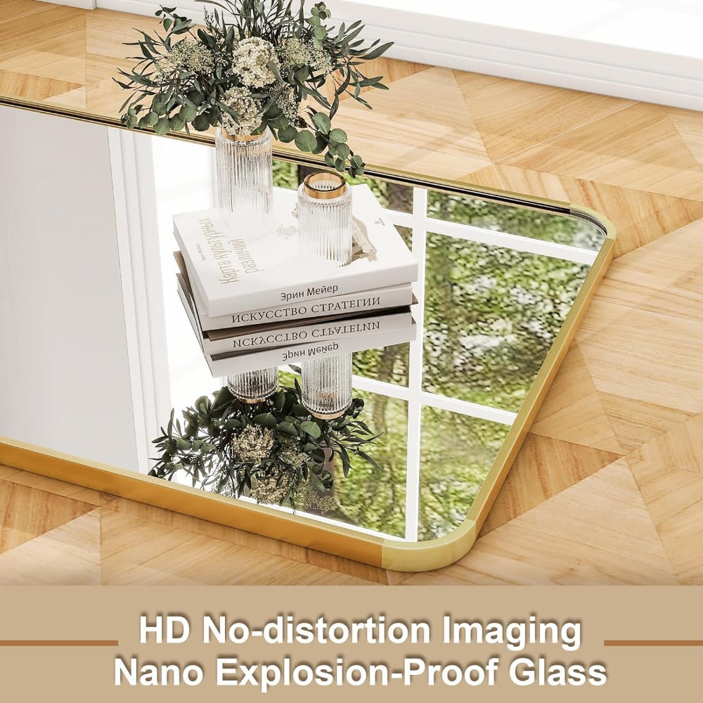 Vinantica | Elegant Gold Aluminum Frame Full Length Mirror with Stand
