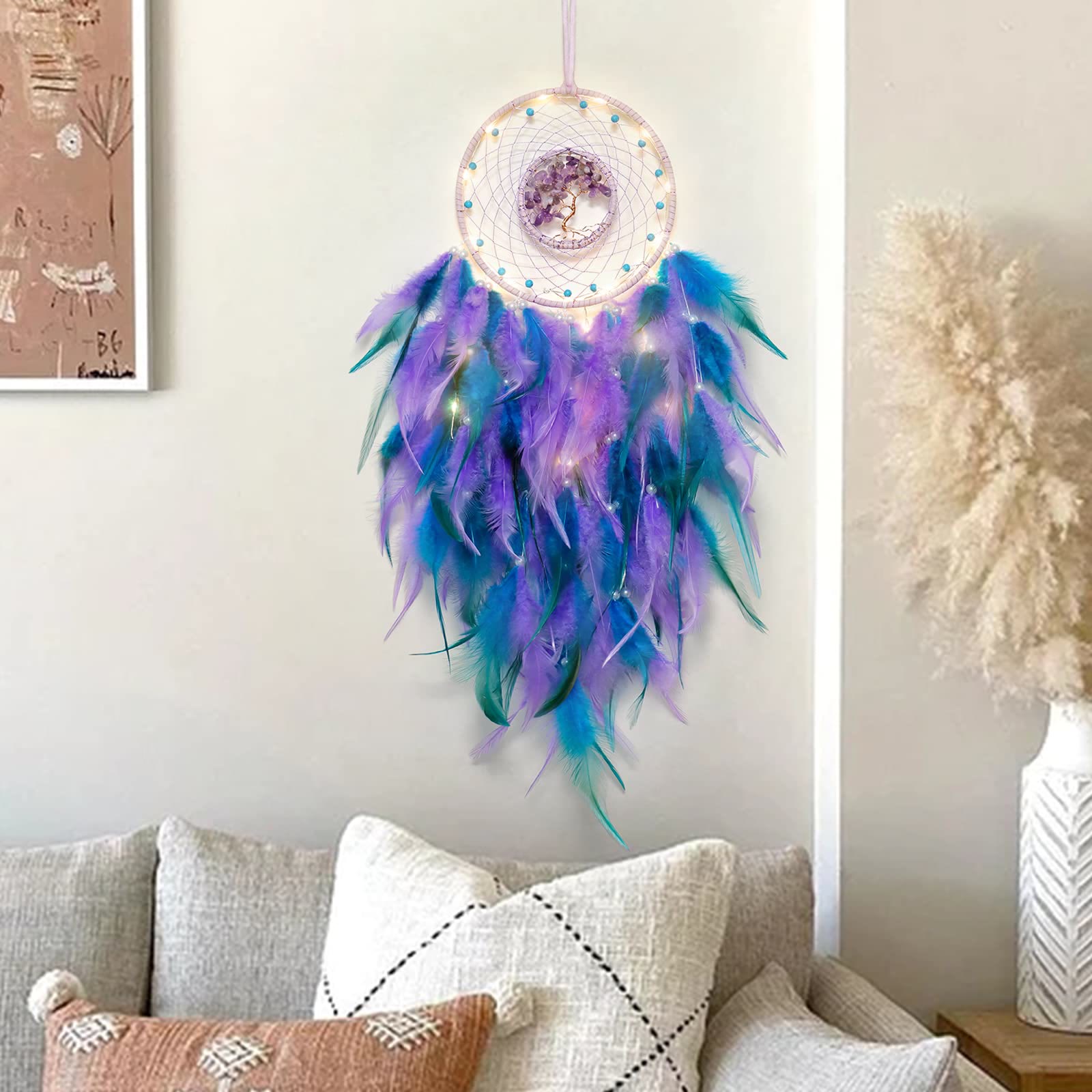 Crystal Tree of Life Feather Glow Dreamcatcher