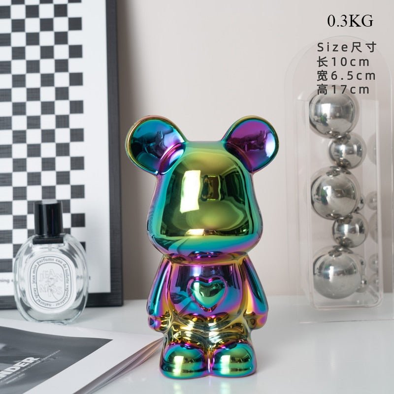Colorful Ceramic Bear Sculpture and Statue Piggy Bank Desk Ornament