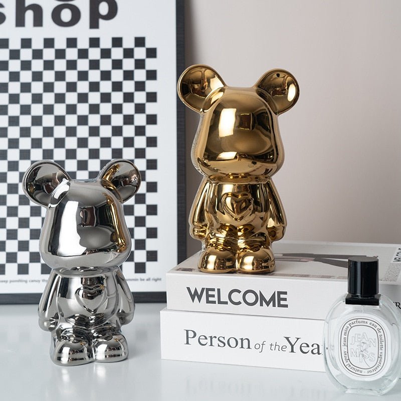 Colorful Ceramic Bear Sculpture and Statue Piggy Bank Desk Ornament