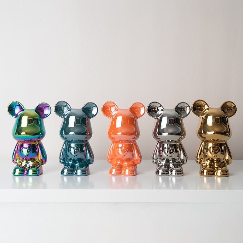 Colorful Ceramic Bear Sculpture and Statue Piggy Bank Desk Ornament