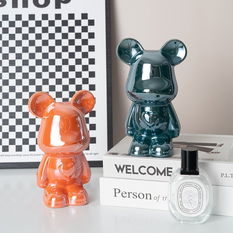 Colorful Ceramic Bear Sculpture and Statue Piggy Bank Desk Ornament