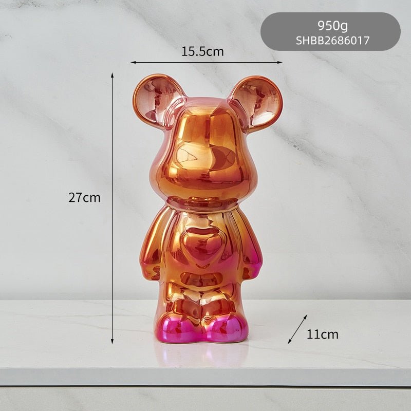 Colorful Ceramic Bear Sculpture and Statue Piggy Bank Desk Ornament