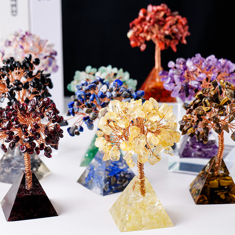 Natural Stone Gravel Pyramid Base Feng Shui Tree