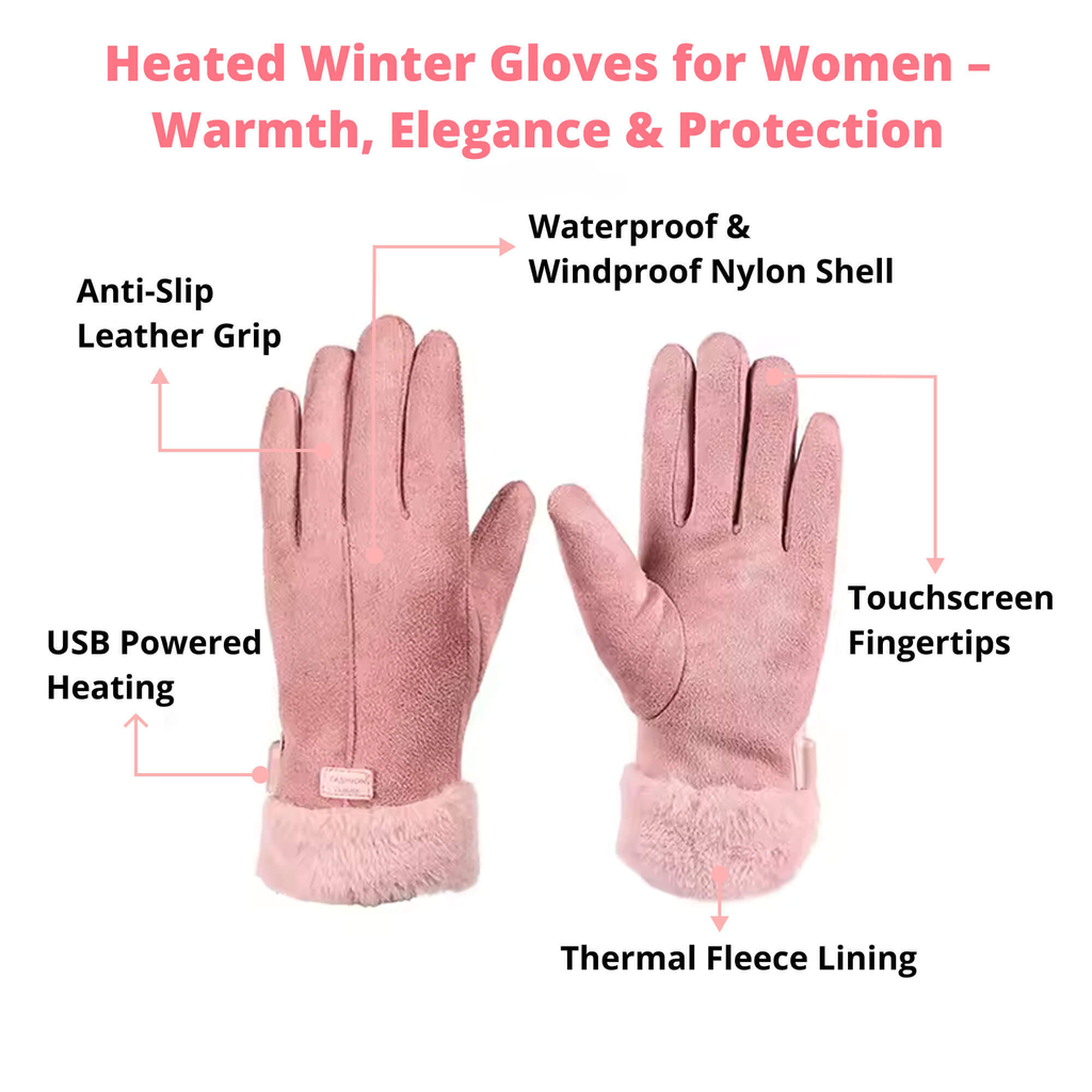Heated gloves for women UK – Women's thermo waterproof winter gloves with touchscreen & USB rechargeable warm design